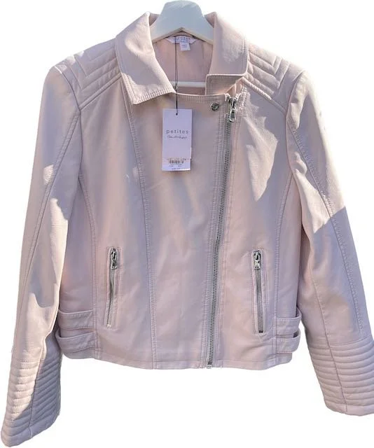 Miss Selfridge Petites pink faux leather biker jacket Cath